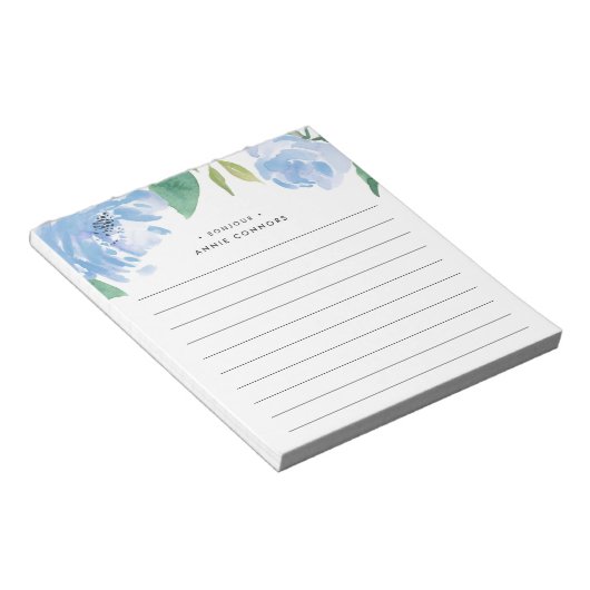 Blue Peony | Personalisiert Linde Notizblock (angewinkelt)