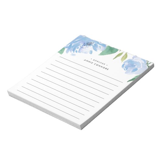 Blue Peony | Personalisiert Linde Notizblock (Rotiert)