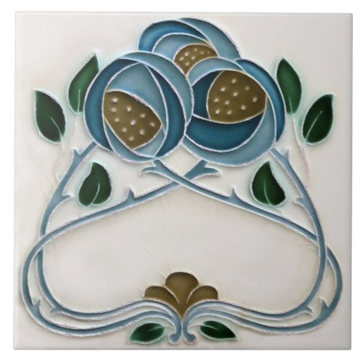 Blue Peony Wall Deco Jugendstil Art Deco Gibbons Fliese (Vorderseite)