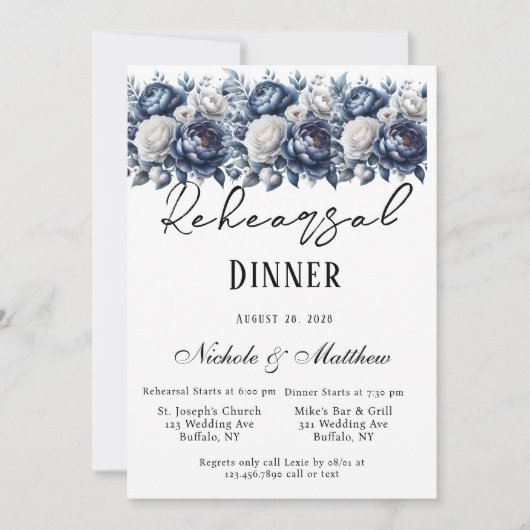 Blue Peonys und Probe mit weißem Rose Einladung (Vorderseite)