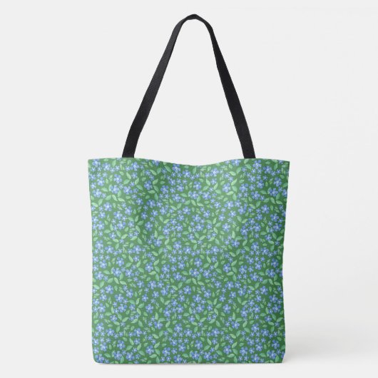 Blue Periwinkle Ditsy Floral Pattern auf Green Tasche (Rückseite)