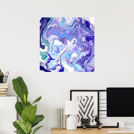 Blue Periwinkle Marble Fluid Art Poster (Heimbüro)
