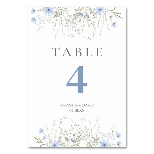 Blue Periwinkle Wildblume Wedding Tischnummer (Vorderseite)