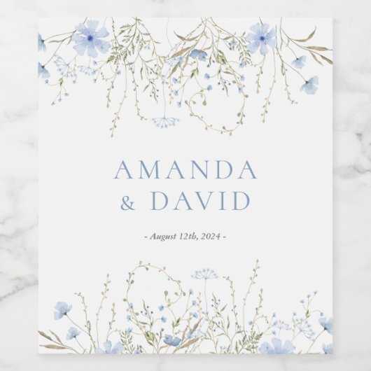Blue Periwinkle Wildblume Wedding Weinetikett (Einzelnes Label)