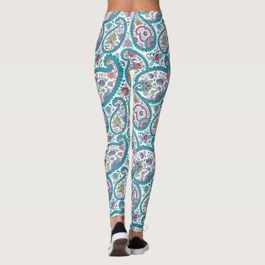 Blue Persian Boteh Paisley Pattern Yoga Leggings (Rückseite)