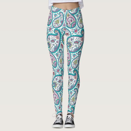 Blue Persian Boteh Paisley Pattern Yoga Leggings (Vorderseite)