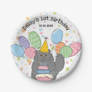 Blue Persian Cat Birthday Party Paper Teller
