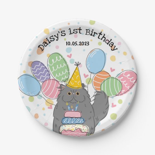 Blue Persian Cat Birthday Party Paper Teller (Vorderseite)