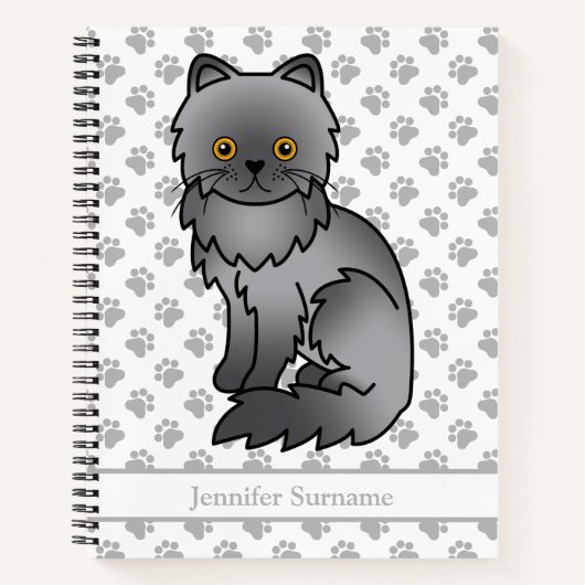 Blue Persian Niedlich Cartoon Cat & Custom Text Notizblock (Vorderseite)