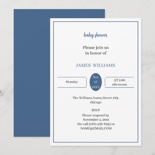 Blue Personalisiert Baby Dusche Einladung (Vorne/Hinten)