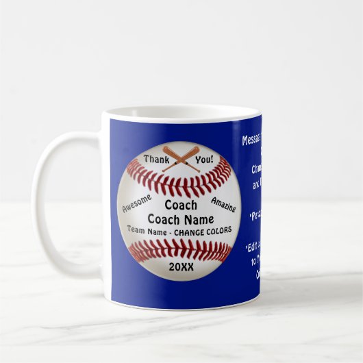 Blue Personalisiert, Baseball Coach Danke Tasse (Links)