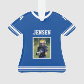 Blue Personalisiert Football Jersey Foto Ornament (Rückseite)