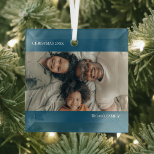 Blue Personalisiert Foto Weihnachten Ornament Aus Glas