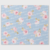 Blue Personalisiert Frohe Weihnachtsschrift Bloral Geschenkpapier (Flach)