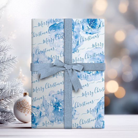 Blue Personalisiert Frohe Weihnachtsschrift Bloral Geschenkpapier