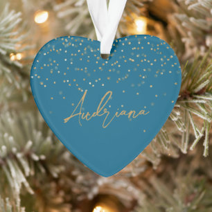 Blue Personalisiert Gold Name Glitzer Sparkle Dots Ornament