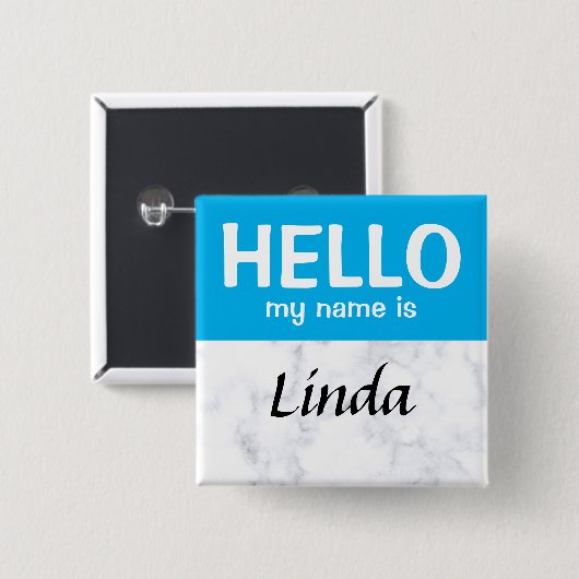 Blue Personalisiert Hello my name Button (Vorne & Hinten)