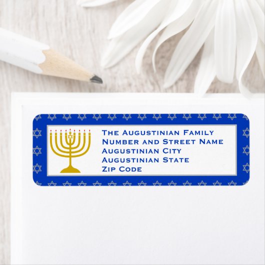 Blue Personalisiert Menorah HANUKKAH Rücksendeadre (Insitu)