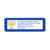 Blue Personalisiert Menorah HANUKKAH Rücksendeadre (Vorne)