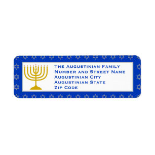 Blue Personalisiert Menorah HANUKKAH Rücksendeadre
