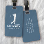 Blue Personalisiert Monogram Golfer Gepäckanhänger<br><div class="desc">Dieses Design verfügt über einen Golfer,  der einen Club schwingt,  und hat zwei Textfelder,  mit denen man ihn personalisieren kann - vielleicht mit einem Namen und einem Golfteam oder einem Club.</div>