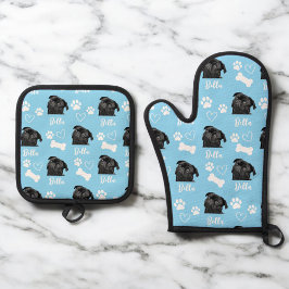Blue Personalisiert Pet Foto Dog Lover Instagram Ofenhandschuh & Topflappen-Set