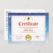 Blue Personalisiert Santa's Nice List Certificate Postkarte (Vorne/Hinten)