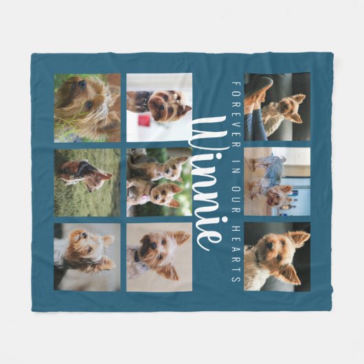 Blue Pet Foto Collage Memory Keepake Skriptname Fleecedecke (Vorderseite (Horizontal))