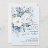 Blue Petal Boys Baby Dusche Einladung (Vorderseite)