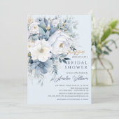 Blue Petal Bridal Dusche Einladung (Stehend Vorderseite)