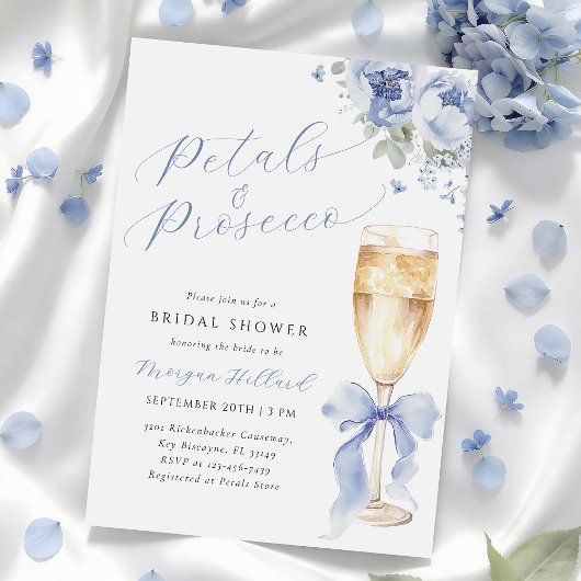 Blue Petals and Prosecco Bridal Shower Invitation Einladung