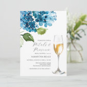 Blue Petals and Prosecco Bridal Shower Invitations (Stehend Vorderseite)