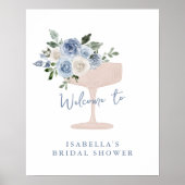 Blue Petals Prosecco Garden Brautparty Willkommen Poster (Vorne)