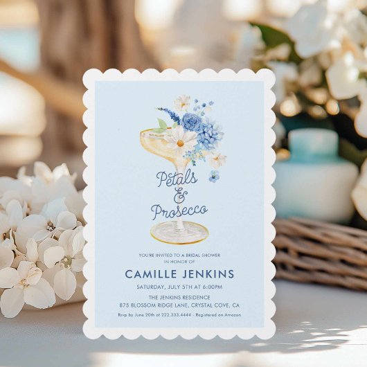 Blue Petals und Prosecco Bridal Einladung
