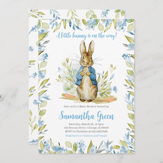 Blue Peter Rabbit Baby Dusche Einladung (Vorne/Hinten)