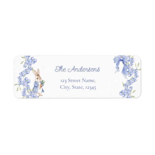 Blue Peter Rabbit Boy Baby Dusche Label (Vorne)