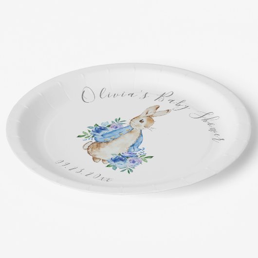 Blue Peter Rabbit Boy Girl Baby Dusche Pappteller (Schrägansicht)