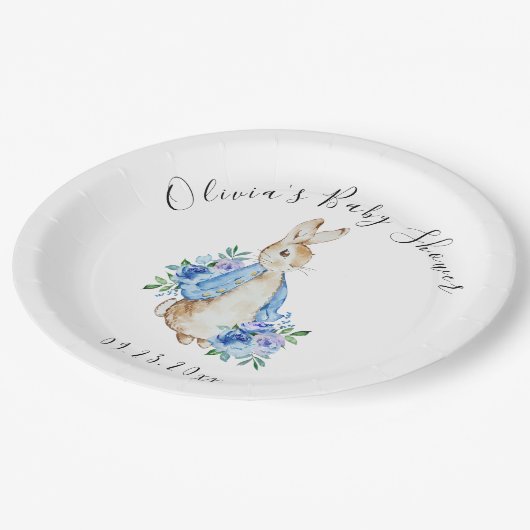 Blue Peter Rabbit Bunny Baby Dusche Pappteller (Schrägansicht)