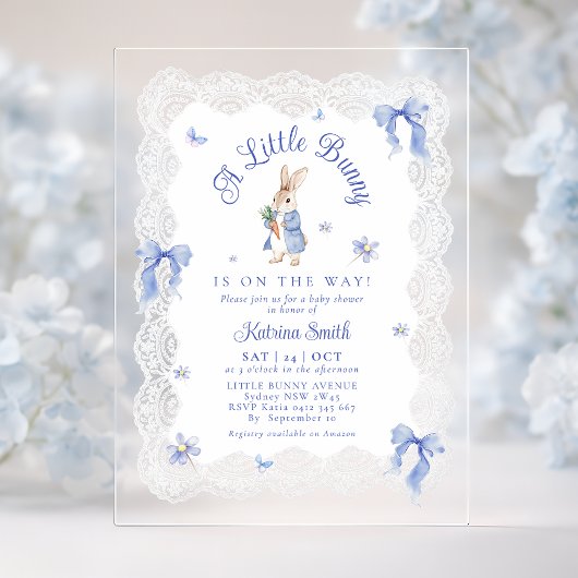 Blue Peter Rabbit Lace Baby Shower Acryleinladungen