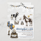 Blue Petting Zoo Geburtstagsparty Einladung (Vorne/Hinten)