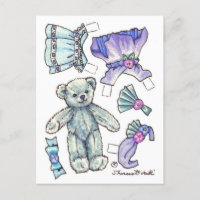 Blue Petunia Teddy Bear Paper Doll niedlich Postka
