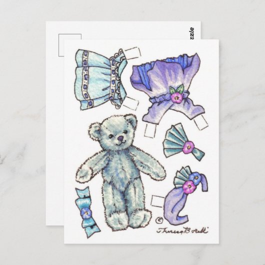 Blue Petunia Teddy Bear Paper Doll niedlich Postka Postkarte (Vorne/Hinten)