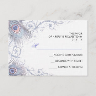 Blue Pfau Feathers Vintage Hochzeit RSVP Karten