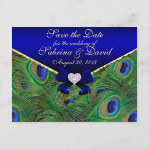 BLUE Pfau Save the Date Postkarte Blau
