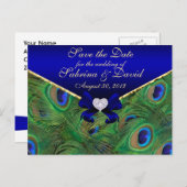 BLUE Pfau Save the Date Postkarte Blau (Vorne/Hinten)