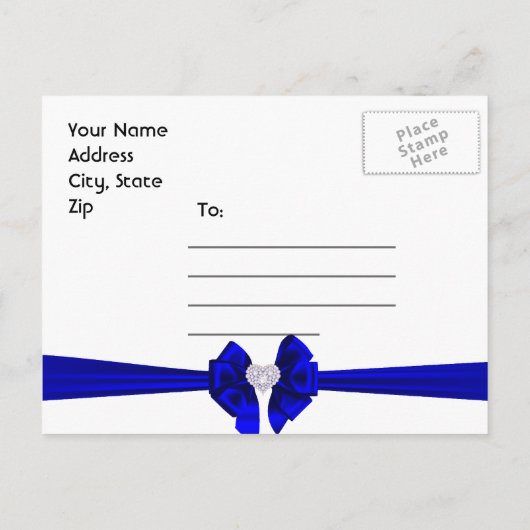 BLUE Pfau Save the Date Postkarte Blau (Rückseite)