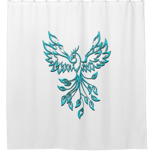 Blue Phoenix Erhöhungen auf Weiß Duschvorhang (Vorderseite)