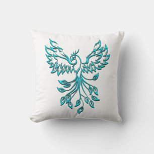 Blue Phoenix Erhöhungen auf Weiß Kissen