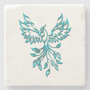 Blue Phoenix Erhöhungen auf Weiß Steinuntersetzer