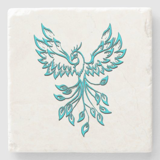 Blue Phoenix Erhöhungen auf Weiß Steinuntersetzer (Vorderseite)